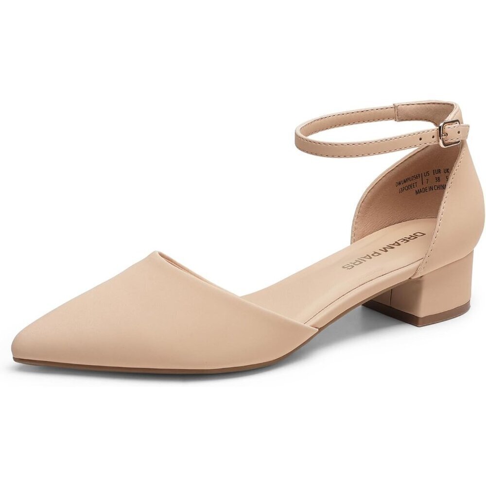 Dream Pairs Women's Nude Faux Leather Closed Pointed Toe Low Heel Pumps Shoes